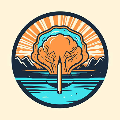 Circular vector logo design for "Morning Pages" creative challenge, featuring elements representing brain dumps, creatives writing three pages first thing in the morning in a stream-of-consciousness style, with a fresh and inspiring look