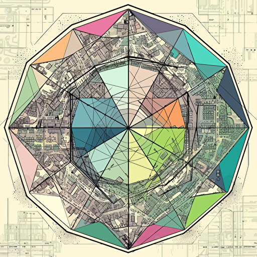 Urban Master plan of a city downtown made of cuboctahedron, vector equilibrium, vector equilibrium Urban Master plan