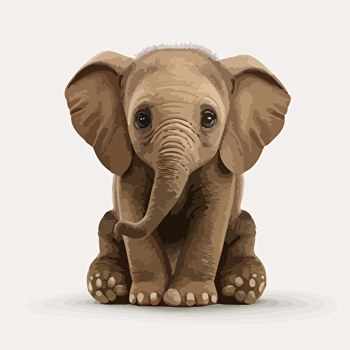 adorable baby elephant sitting, large eyes, vector style, white background