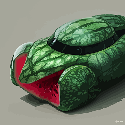 highly detailed sci fi watermelon vehicle photorealistic concept 3d digital art rendered highly octane render style hiromasa ogura gost shell watermelon vehicle epic dimensional light