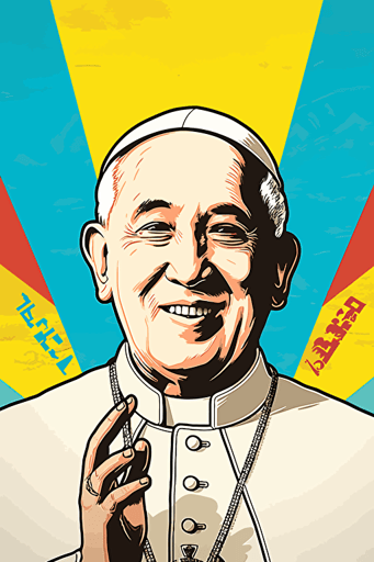 pope francis, 80s korean comic style vector poster