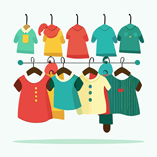 cute vector, clothes on hang, nice color, white background