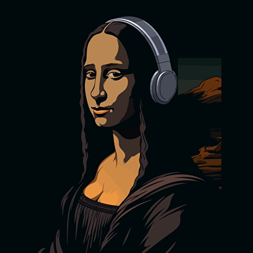 Mona Lisa as a SoundCloud rapper. Vector image. Drawing. Black background. Uhd. 16k.