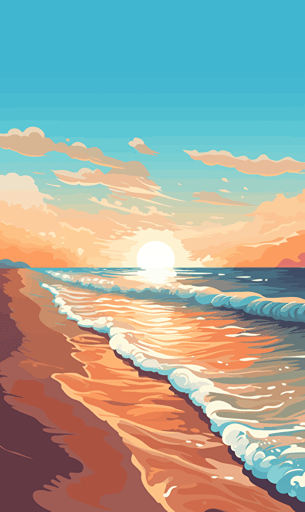 greek sea, sky, ocean, sand, blue and orange, vector style