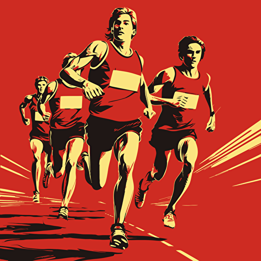 teenagers athletes, red and black color scheme, high detailed, vector illustration, retro poster USSR