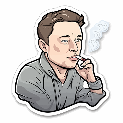 sticker, Elon Musk Smoking a Joint, kawaii, contour, vector, white background