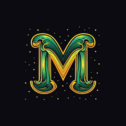 a logo with green and yellow colors using minimalist elements such as a shopping bag, in addition, a letter C and a letter M as a name. The logo is made in 2D vectors and is on a black background.