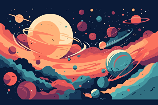outer space vector art, flat colors, pastel colors, minimalistic,