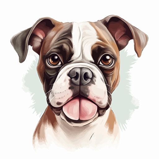 White background, color Pencil sketch by Leng Junm, head, big eyes, vector of a cute happy Boxer::2 dog::2, smile,