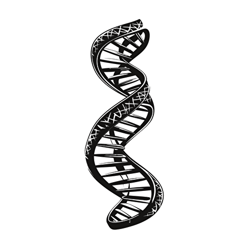 black and white simple illustrated vector image of a dna helix