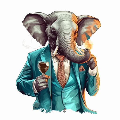 elephant in a business suit, smoking a big cigar and wearing sunglasses, vector art, 2d