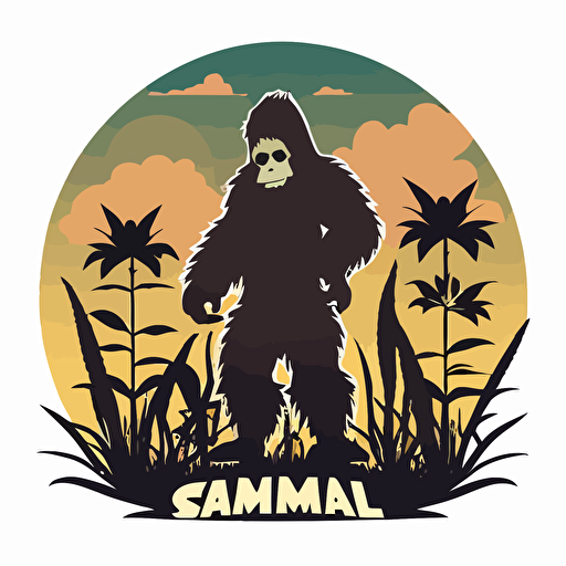 skunk ape in marijuana field, vector logo, vector art, 2d, simple cartoon, white background