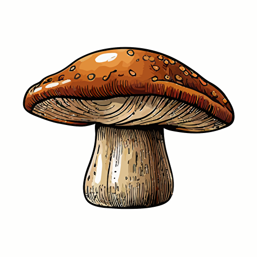handdrawn brown cap mushroom, vector art, morandi colours, isolated white background