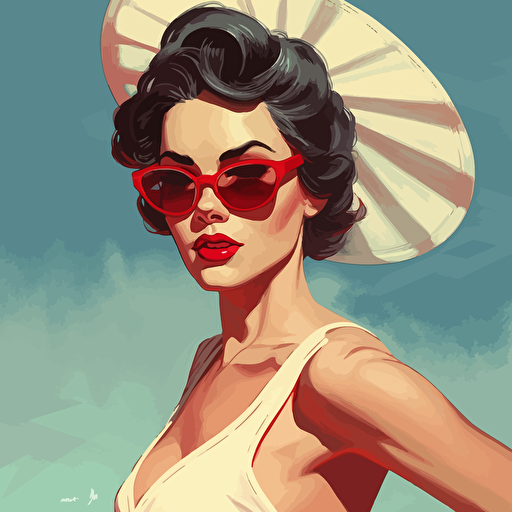 Pin up with sunglasses, summer, shade, awning, vector