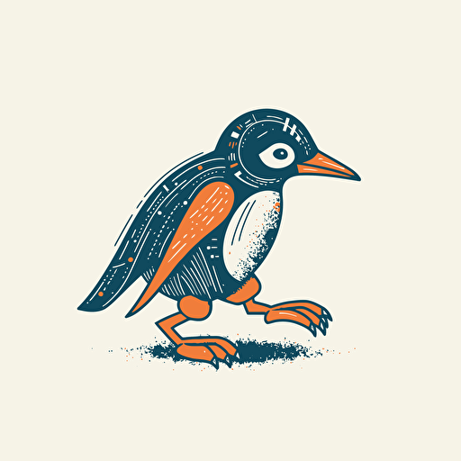 Penguin, Ice Skating, Cool blues and orange evoke mystery, Intricate details add depth and texture, Comic vector illustration style, flat design, minimalist logo, minimalist icon, flat icon, adobe illustrator, cute, simple