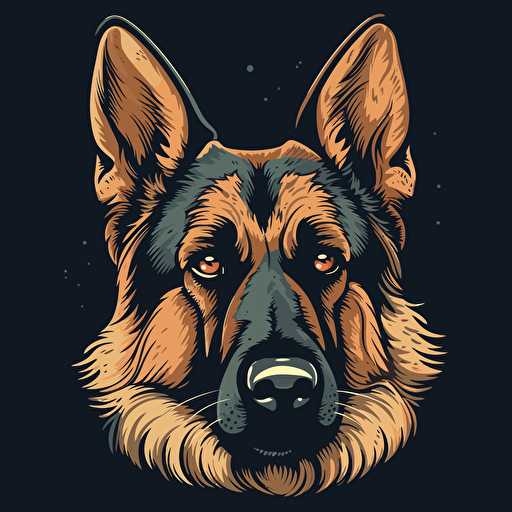 3 flat colors vector image of a German Shepard head, vector illustration