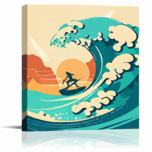 summer surfing vector illustration, in a clean, simple design, on an easily removable background, wide view, atmospheric, animecore::4