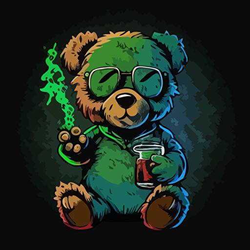 stoned teddy bear smoking marijuana, logo design, vector art