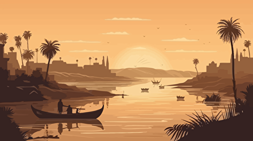 vector ilustration of the nilo river in egypt with civilizations around it,