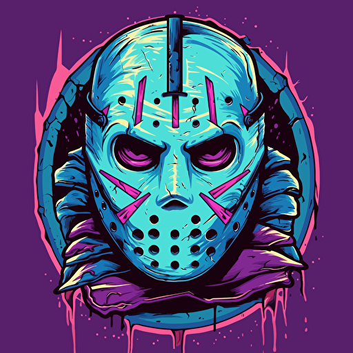 draw a simple logo of Jason Voorhees in purple and turquoise, vector