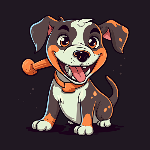 A friendly cartoon dog and bone, showcasing a lovable dog with a wagging tail and a bone in its mouth, Artwork, vector illustration,