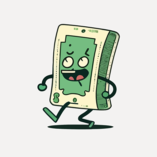 minimalistic illustrated cartoon dollar bill with legs, sticker art, vector