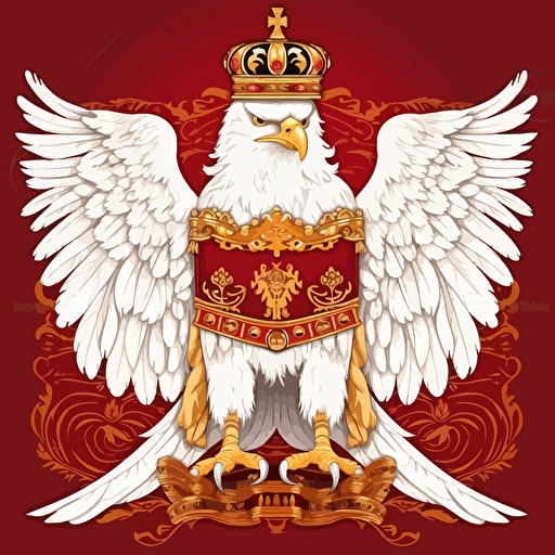 detailed vector image of white eagle with a golden crown and tallons with no extra emblems on red background