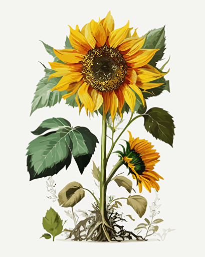 vector design of growing sunflower ,full color, printable