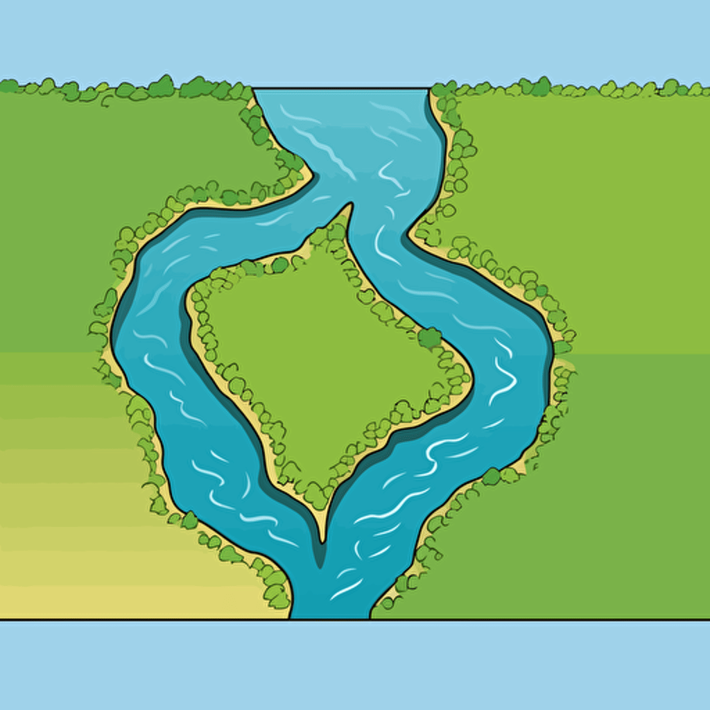 land where two rivers connect, vector, very simple