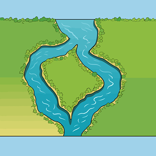 land where two rivers connect, vector, very simple