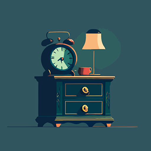 an illustration of a nightstand with a small alarm clock. Modern. Moody. Vector