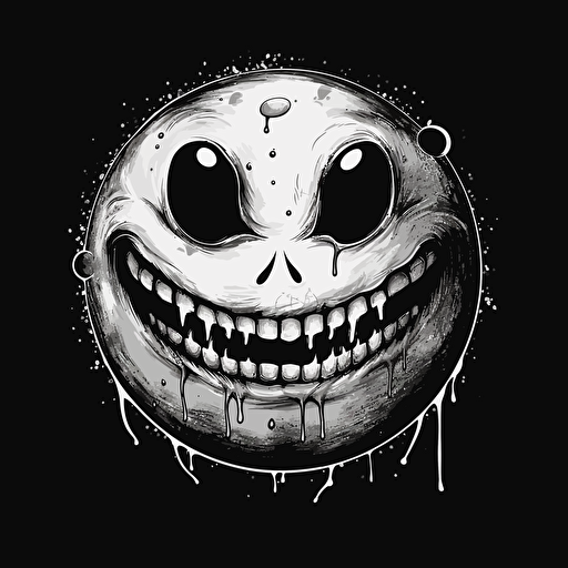 2D vector creepy smiley face black and white