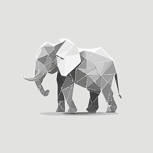 logo, flat vector, origami, black outline, elephant, white background