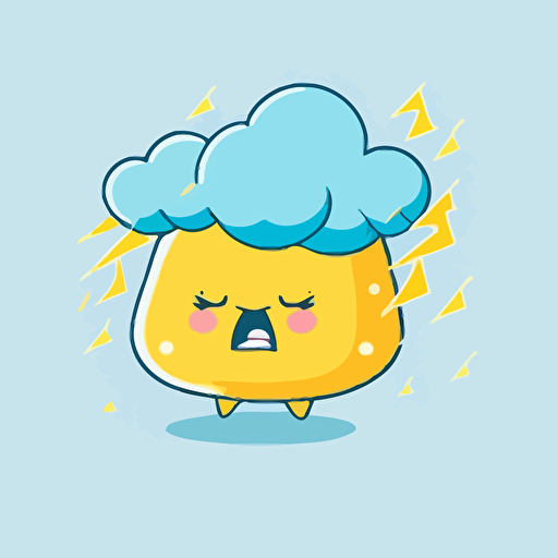 cute cloud kawaii style, angry storm cloud with thunder, vector clipart