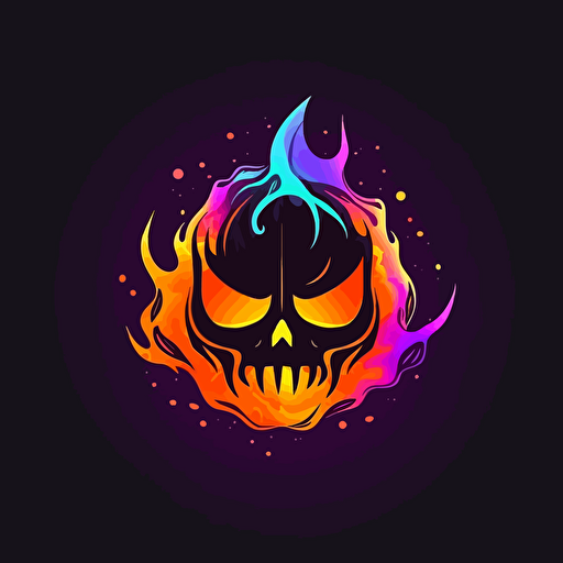 spooky jack o'lantern minimalistic logo, colorful, colors melting, flame, vector, magic effects