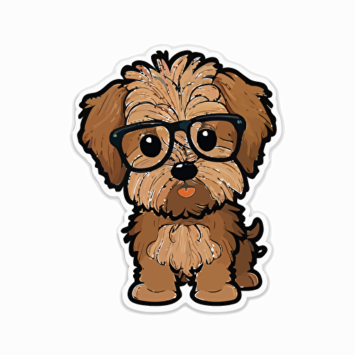 Very cute dog with glasses pixar style, 2d flat design, vector, cut sticker
