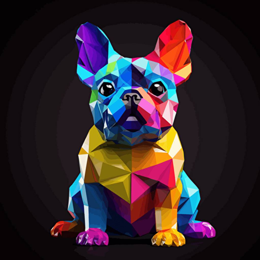 colorfull origami French Bulldog puppy dog, vector art, black background