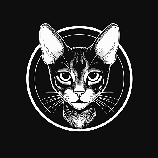 create logo of a abyssinian cat, black and white, vector,
