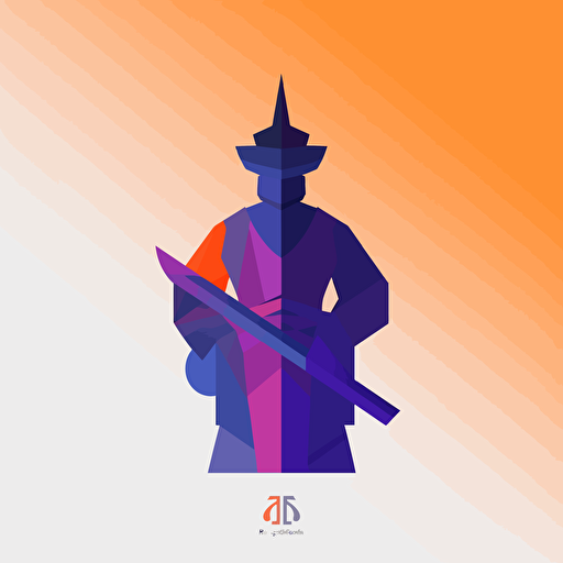 flat vector logo of samurai, blue purple orange gradient, simple minimal, by Ivan Chermayeff