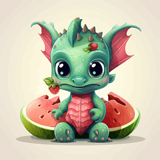 little watermelon dragon, cartoon, vector style