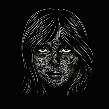 dark face, lineart, vector art, minimalistic, black background