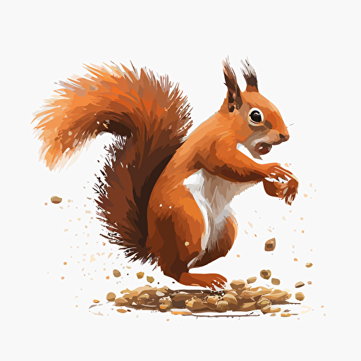 Energetic squirrel vector gathering nuts on a white background
