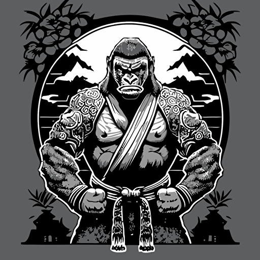 vector illustration, jiu jitsu, gorilla, samurai, kandji. Vector style. Only upperbody, helmet