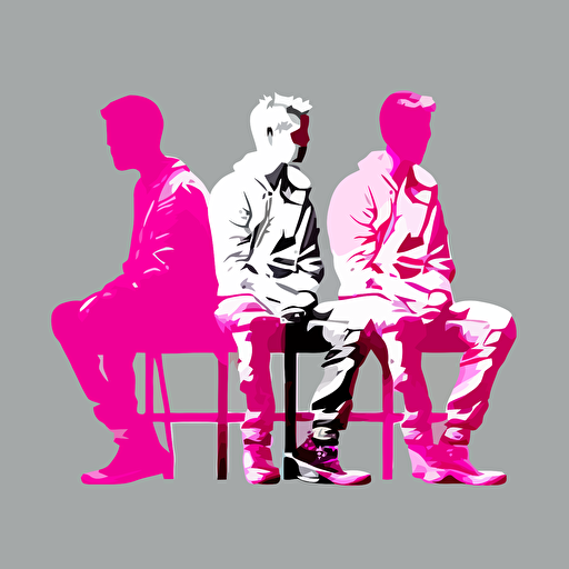 3 man, Relaxed, Motivation, pink color, gray background, simple design, vector style, white outline over silhouette