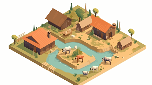 low poly vector illustration of african farm. Isometric perspective.