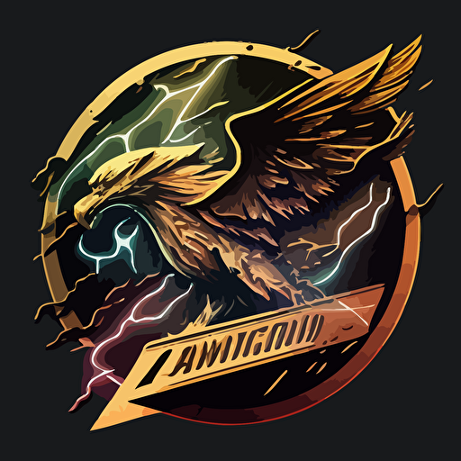 A_ coin_ emblem_ logo_ for_ a_ Thunderbird in an action pose with its wings spread::Storm in the background, code style, color, vector, ar 5:3