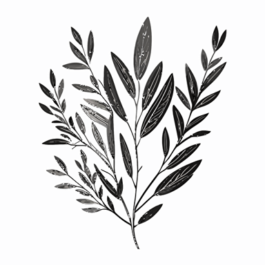 vector drawing, olive leaf, straight and thin, minimalistic ornament