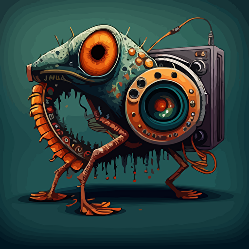 a cool lanky creature from another dimension DJing, colourful, logo design, vector, illustration, super detailed