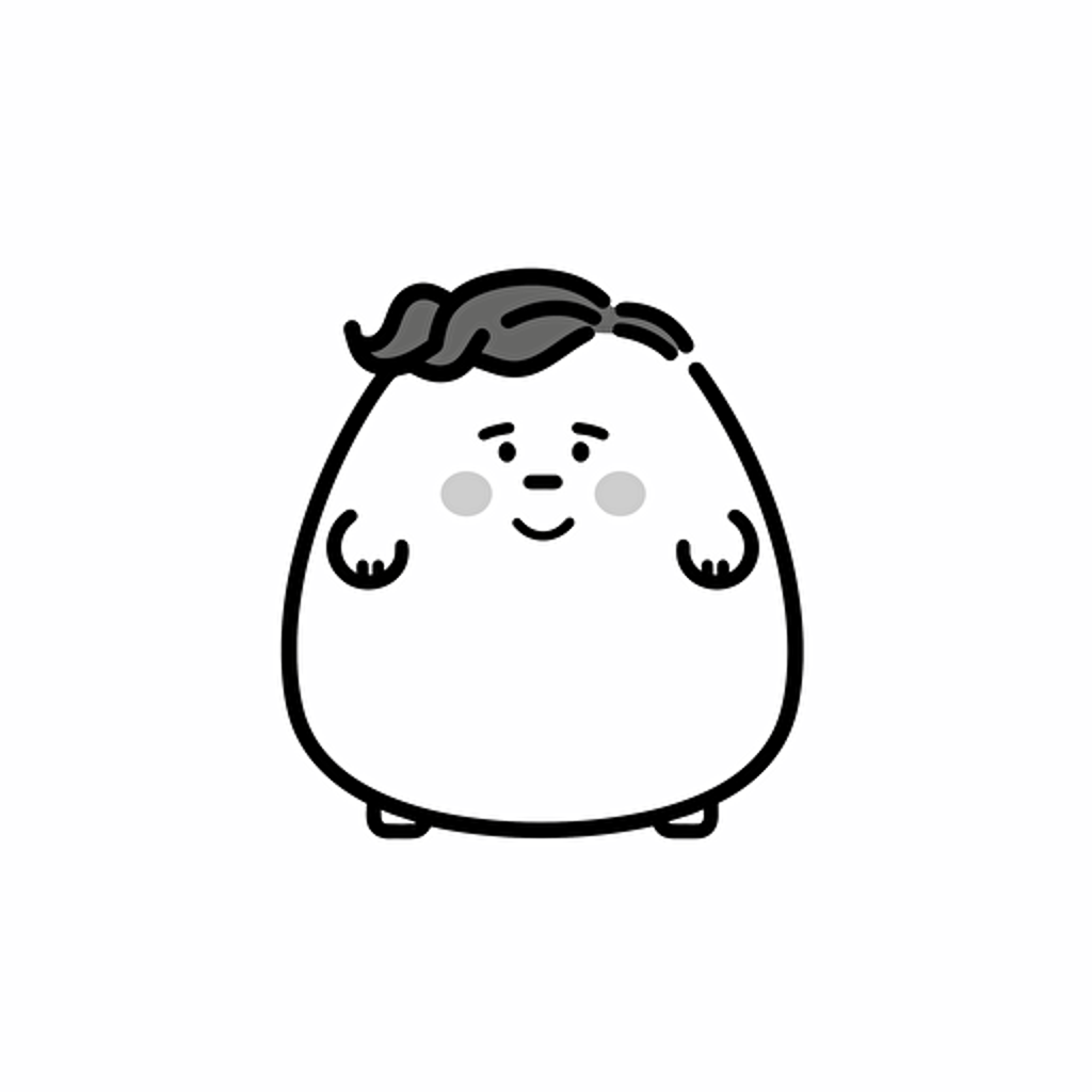 Chubby luke illustration, looking at the camera, minimal, outline strokes only, black and white, logo, vector, white background