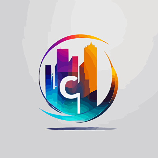 flat vector logo of circle, gradient, letter CJ logo,ESTORATION work around building, simple minimal